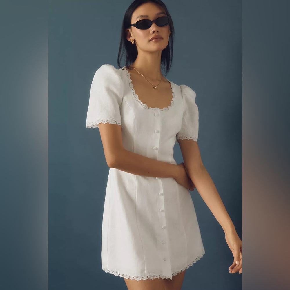 Reformation Anabella Linen Mini Dress in White - Picture 2 of 8